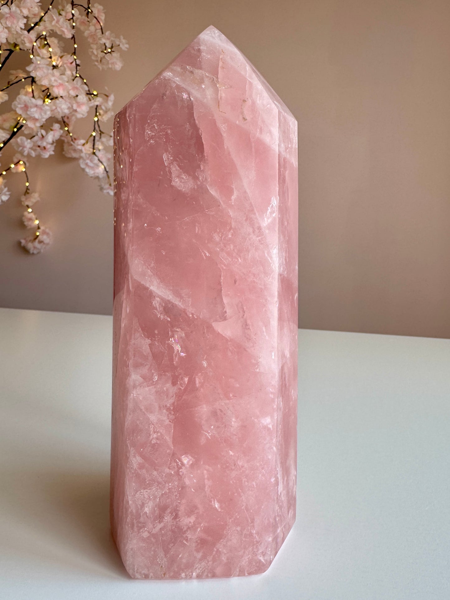 Bubblegum Pink Rose Quartz Tower | 10" Statement Crystal | 7 lb Natural Rose Quartz