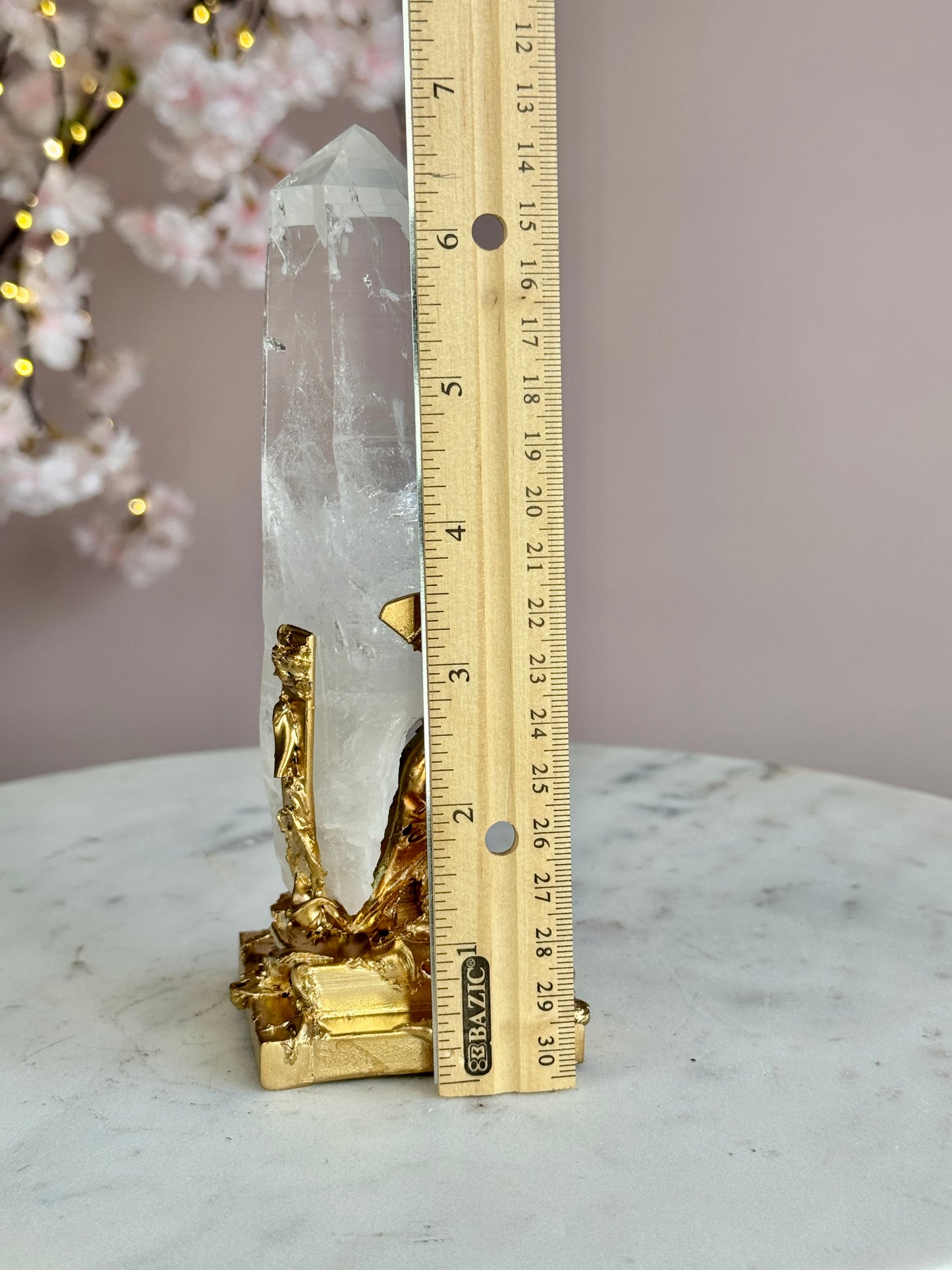 Lemurian Quartz Point on Custom Gold Stand