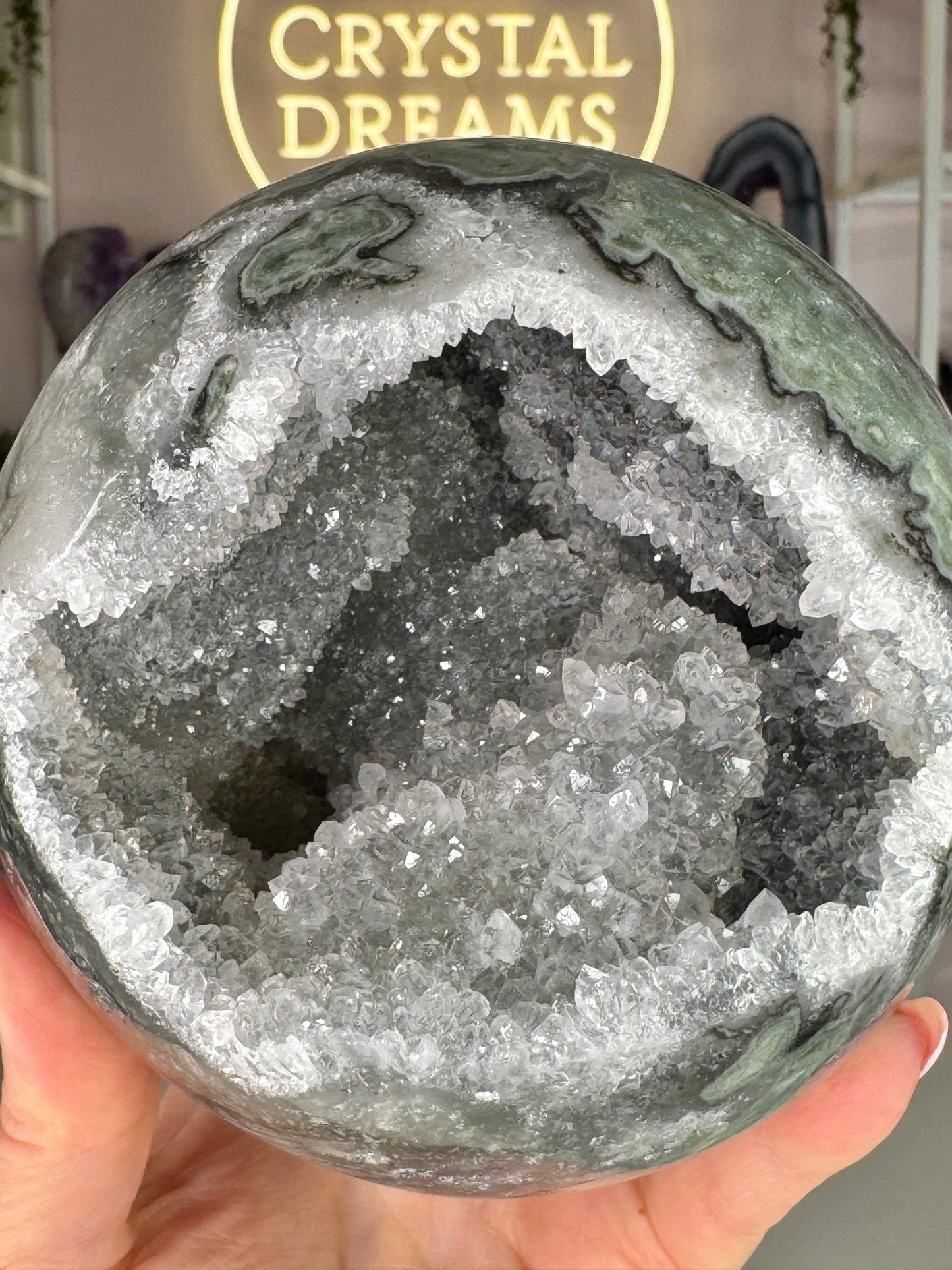 Large Uruguay Green Amethyst Druzy Sphere