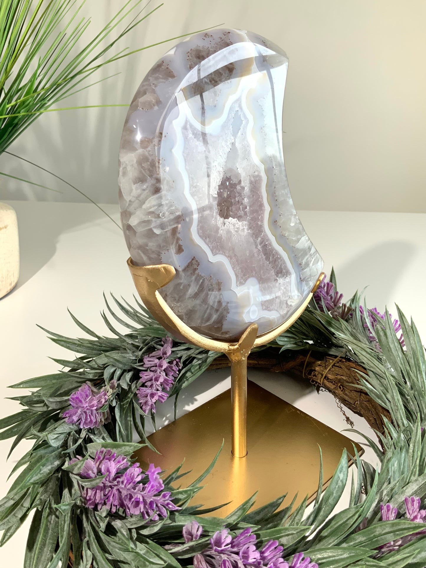 Agate Druzy Moon – Natural Crystal Display Piece