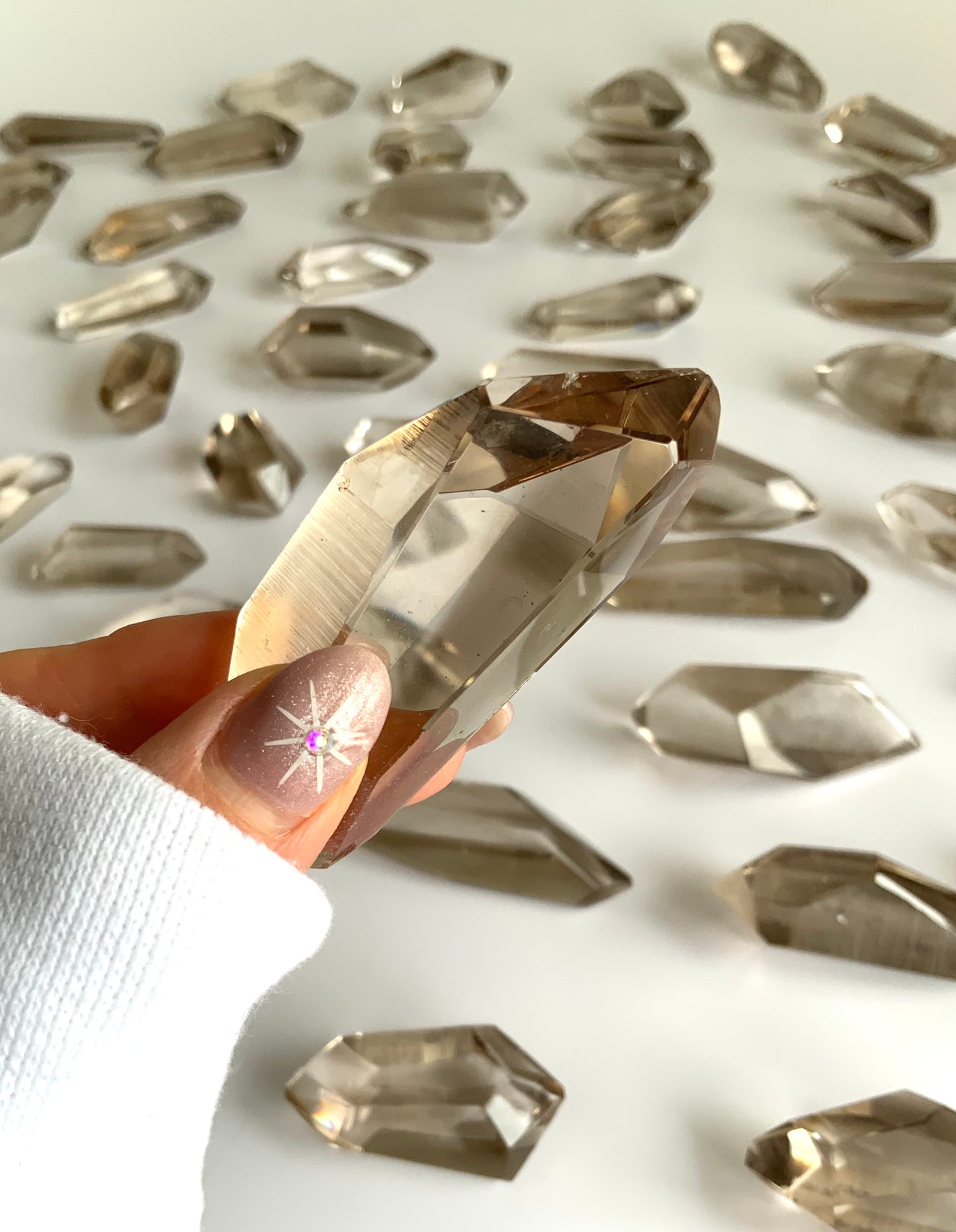 Semi-Polished Smoky Lemurian Points AAA+