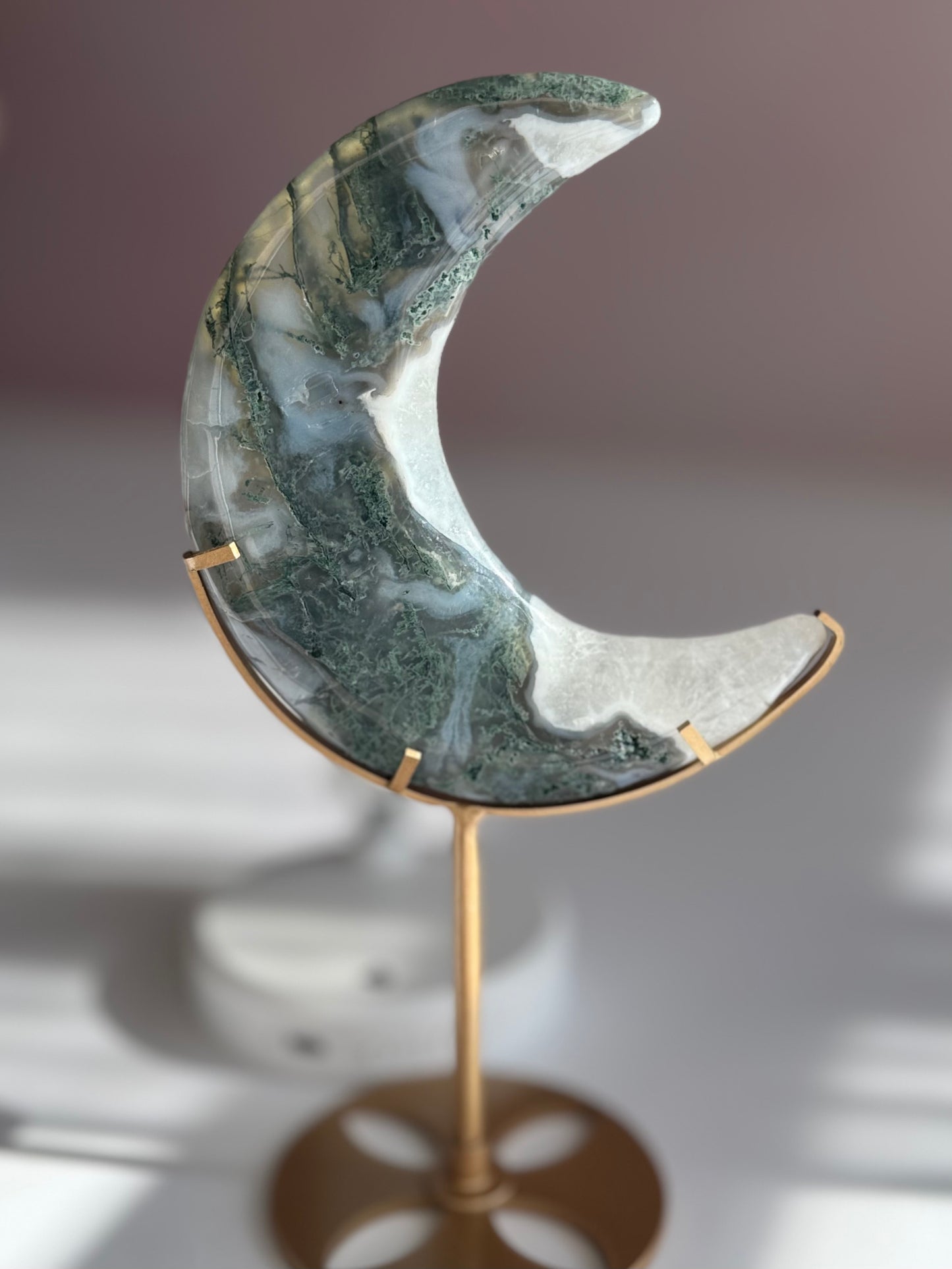 Moss Agate Moon with stand -04