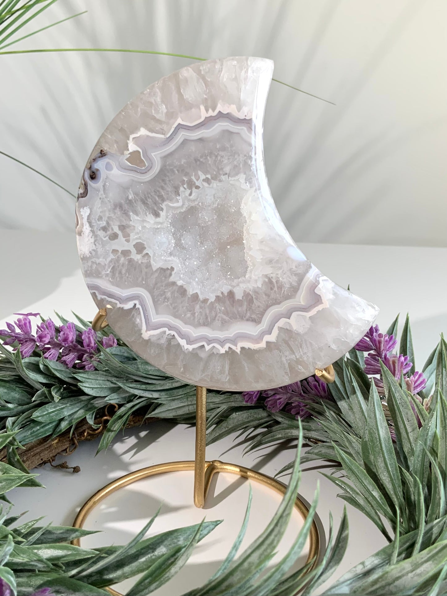 Agate Moon with Druzy