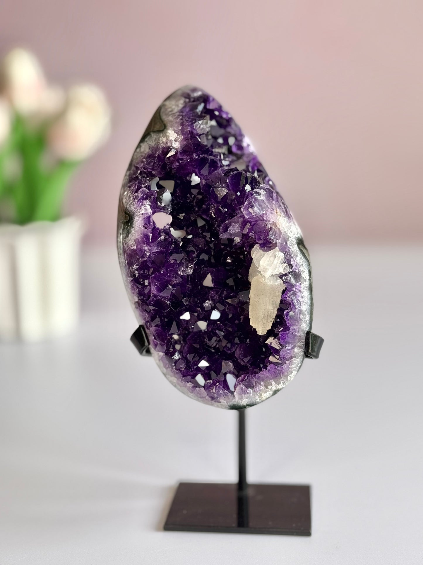 Beautiful Premium Deep Purple Amethyst Geode on Stand