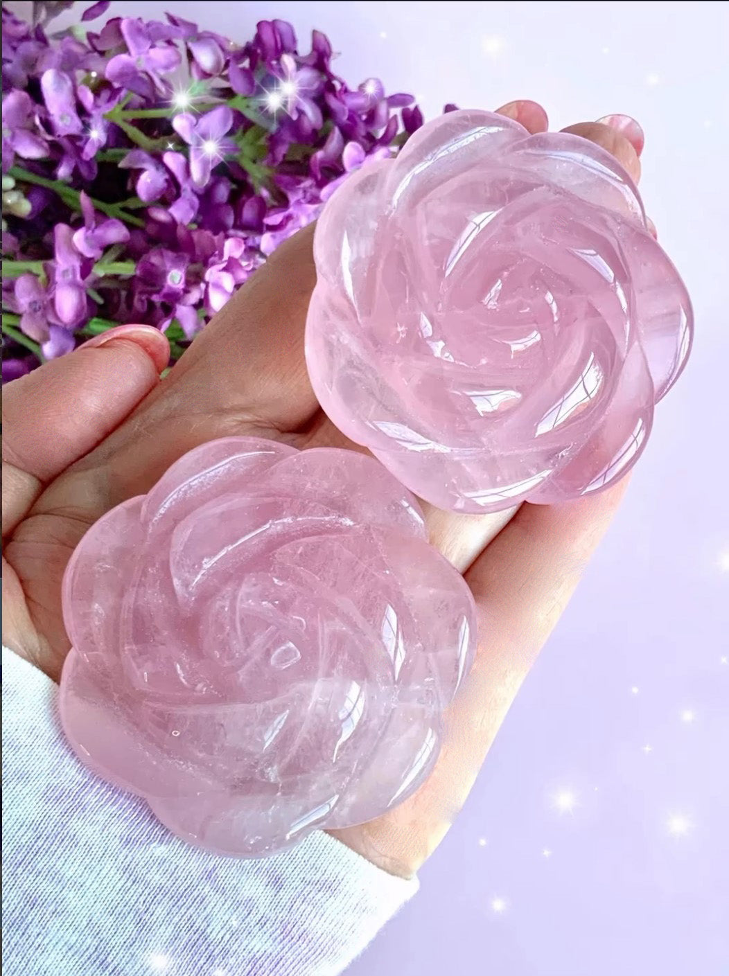 🌹 Rose Quartz Rose Flower Carving