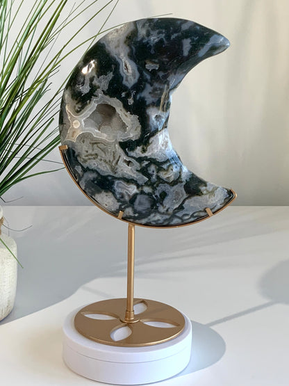 Large Beautiful Moss Agate Moon-A