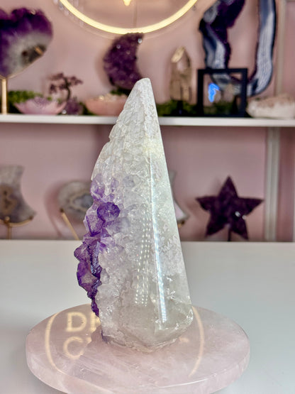 Amethyst & Agate Druzy Pyramid | Purple Crystal Pocket with Sugary Sparkle ⭐