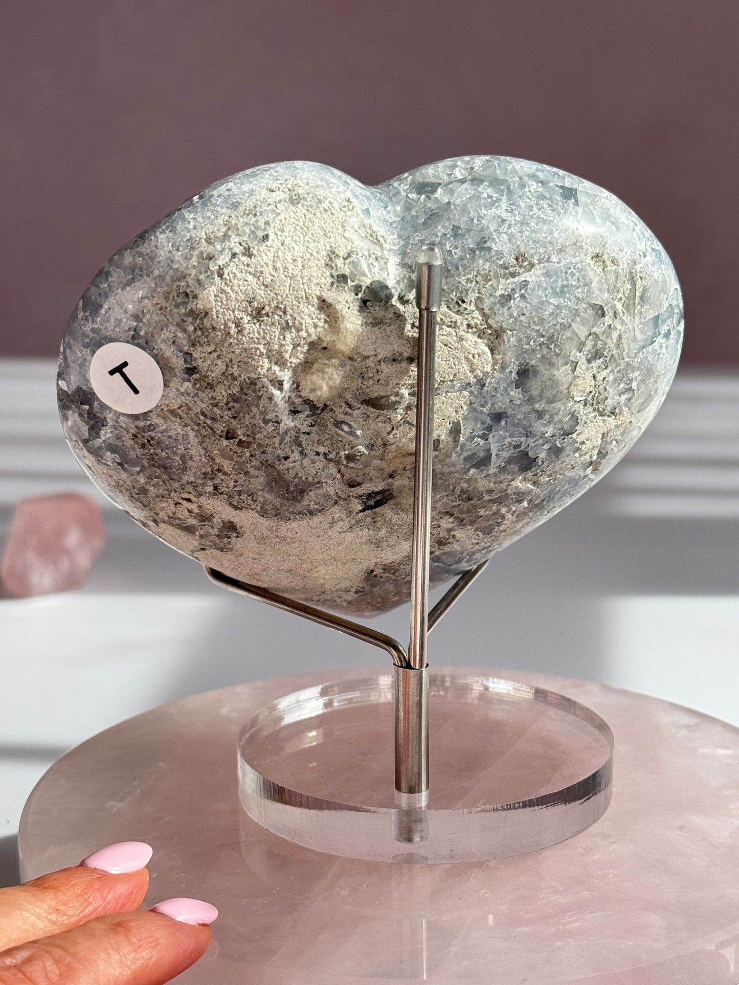 Celestite Heart Crystal | Sparkling Blue Celestite Heart on Stand