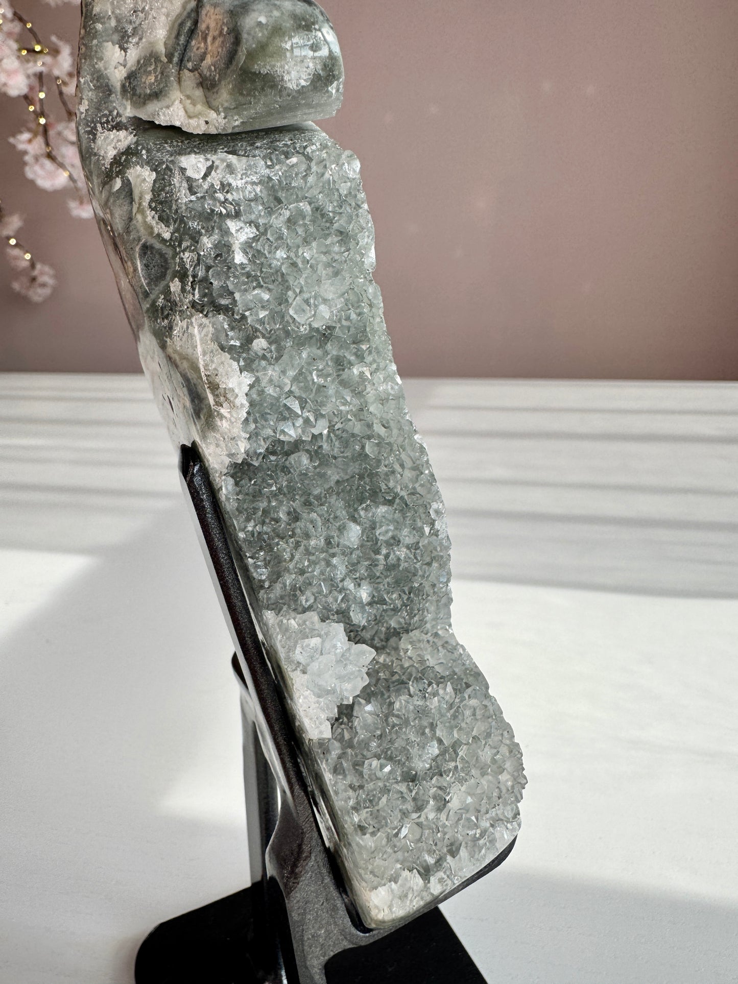 Green Amethyst Druzy Seahorse with Natural Stalactites