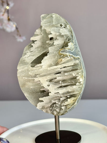 Listing for Edie -Elestial Amethyst on Stand with Stalactite Formations & Druzy Pockets