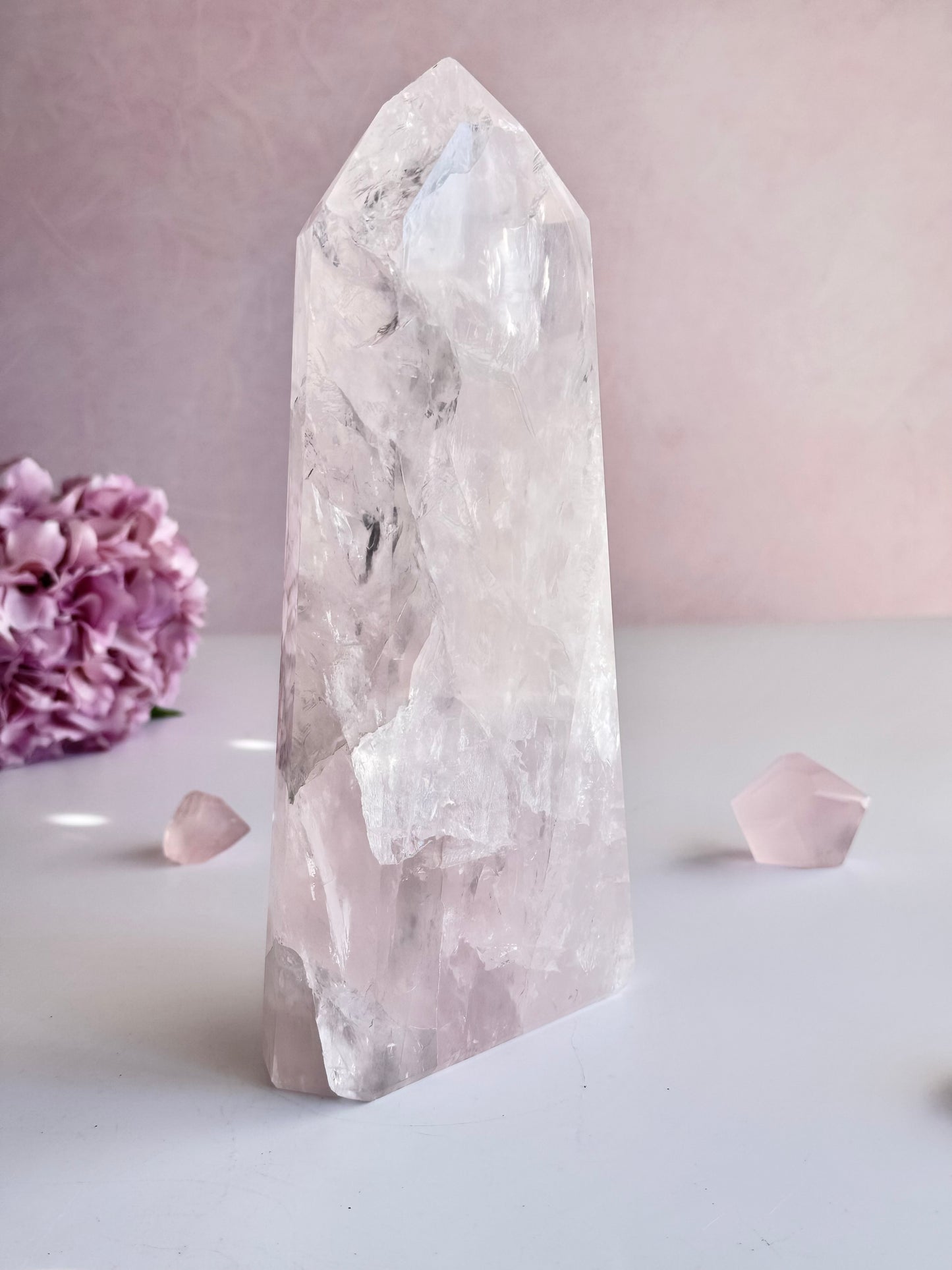 💗 Beautiful Icy Rose Quartz Tower | One-of-a-Kind Statement Piece