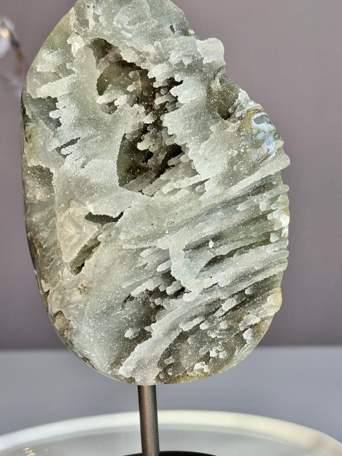 Listing for Edie -Elestial Amethyst on Stand with Stalactite Formations & Druzy Pockets