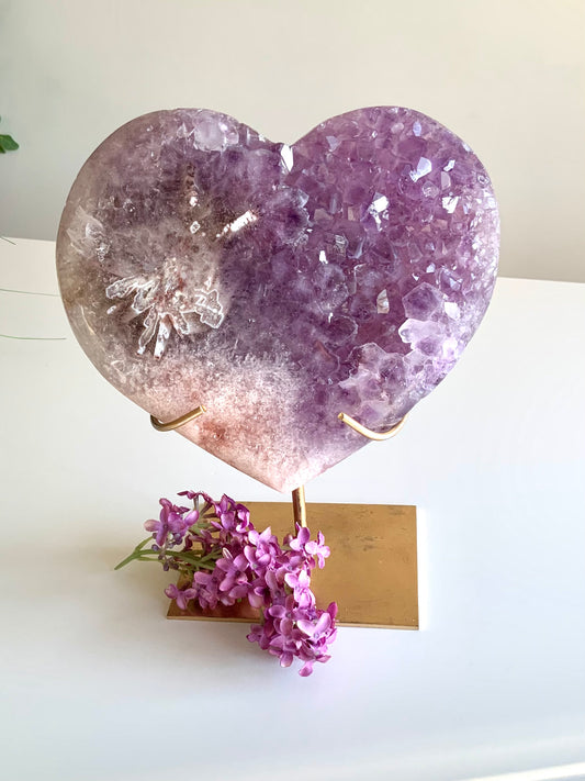 Rare Amethyst in Pink Amethyst Heart — Statement Piece