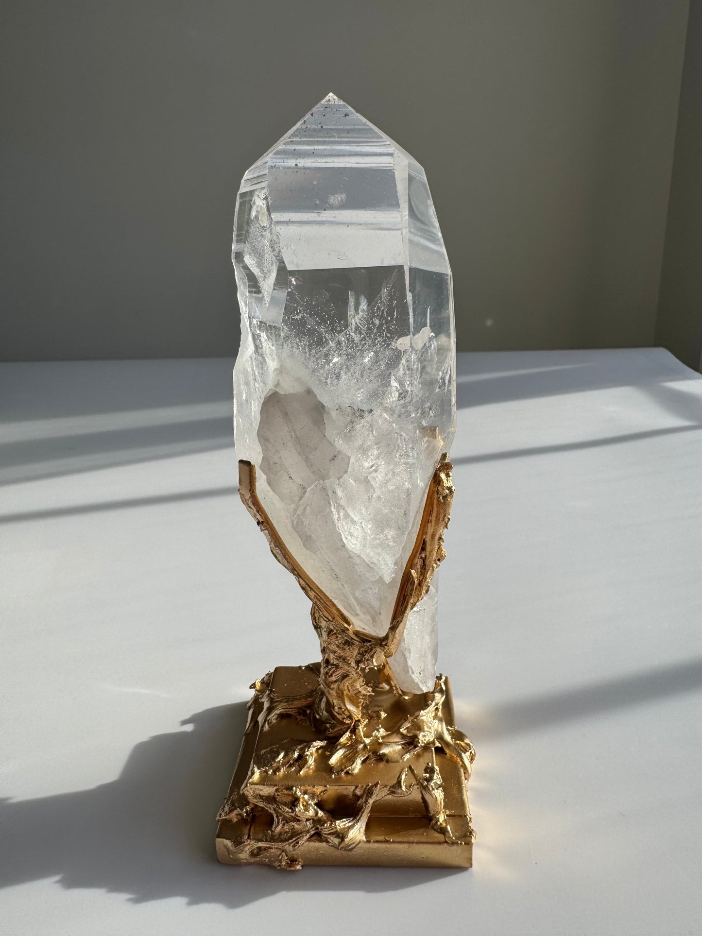 Lemurian Quartz Point on Custom Gold Stand