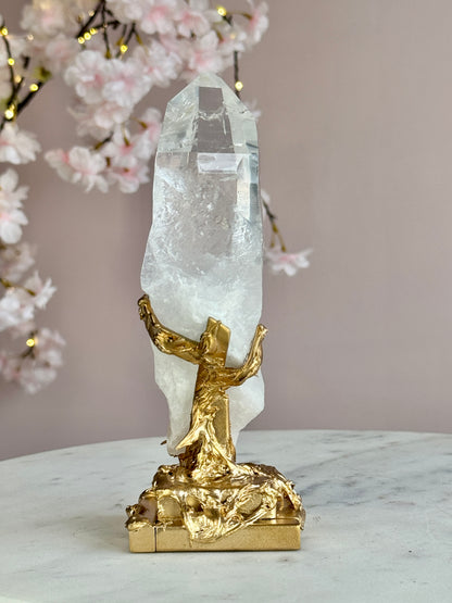 Lemurian Quartz Point on Custom Gold Stand