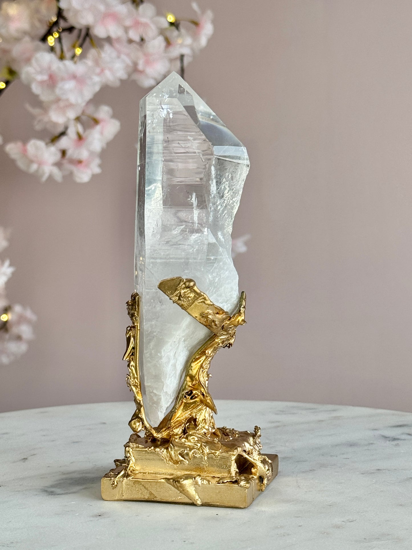 Lemurian Quartz Point on Custom Gold Stand