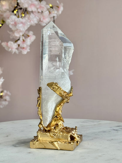 Lemurian Quartz Point on Custom Gold Stand
