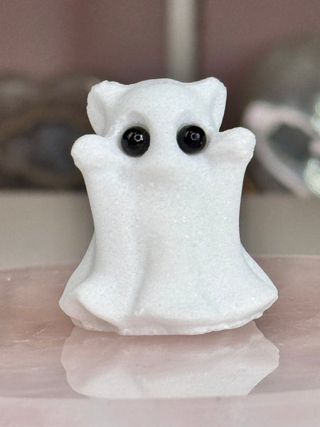 Mini White Jade Crystal Ghost Carving | Spooky Cute Crystal Friend 👻