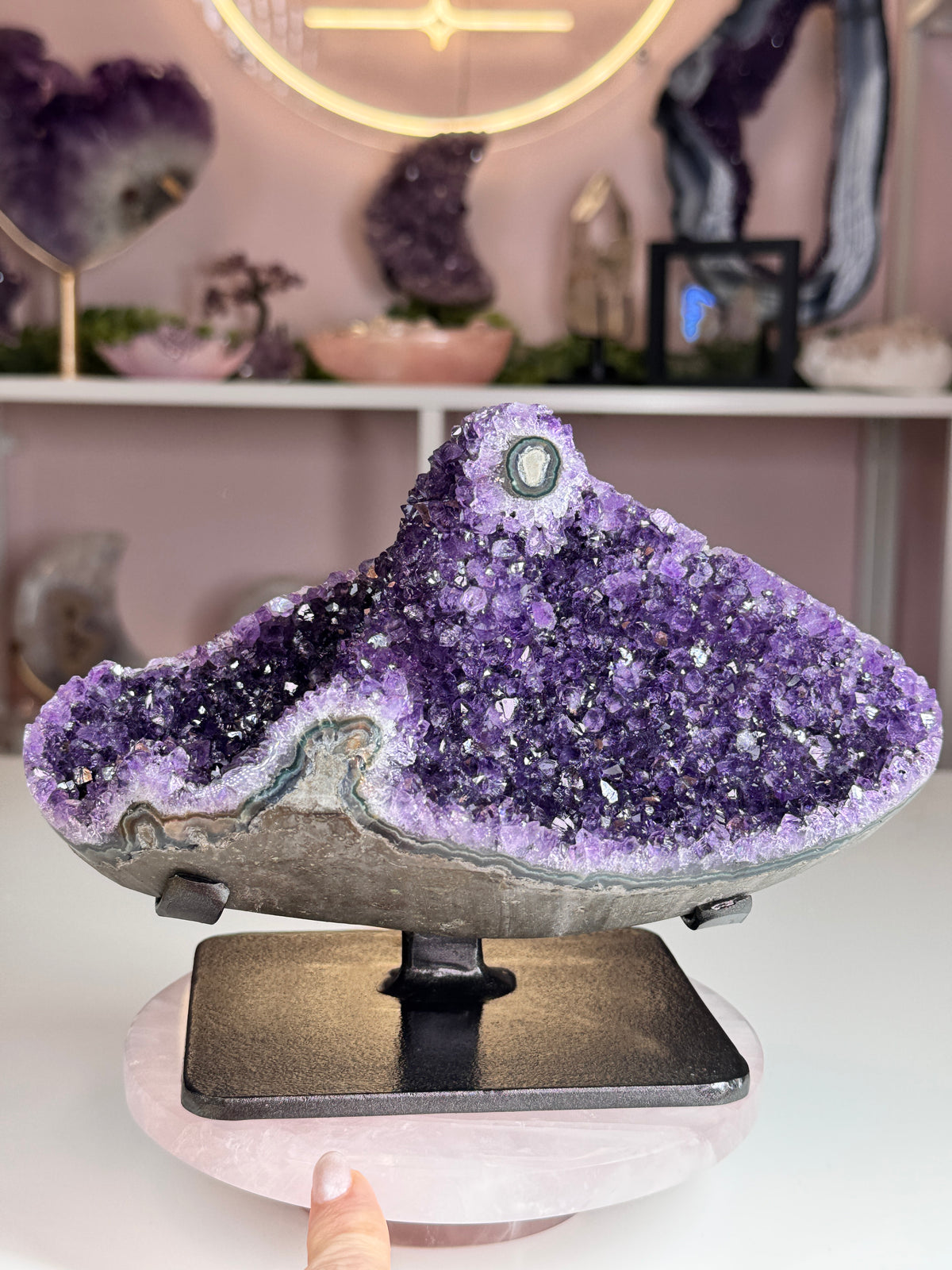 Uruguayan Amethyst Statement Piece with Stalactite Eye | Custom Stand