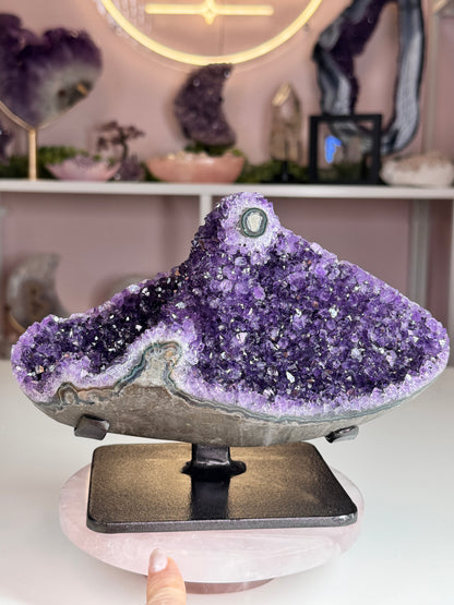 Uruguayan Amethyst Statement Piece with Stalactite Eye | Custom Stand