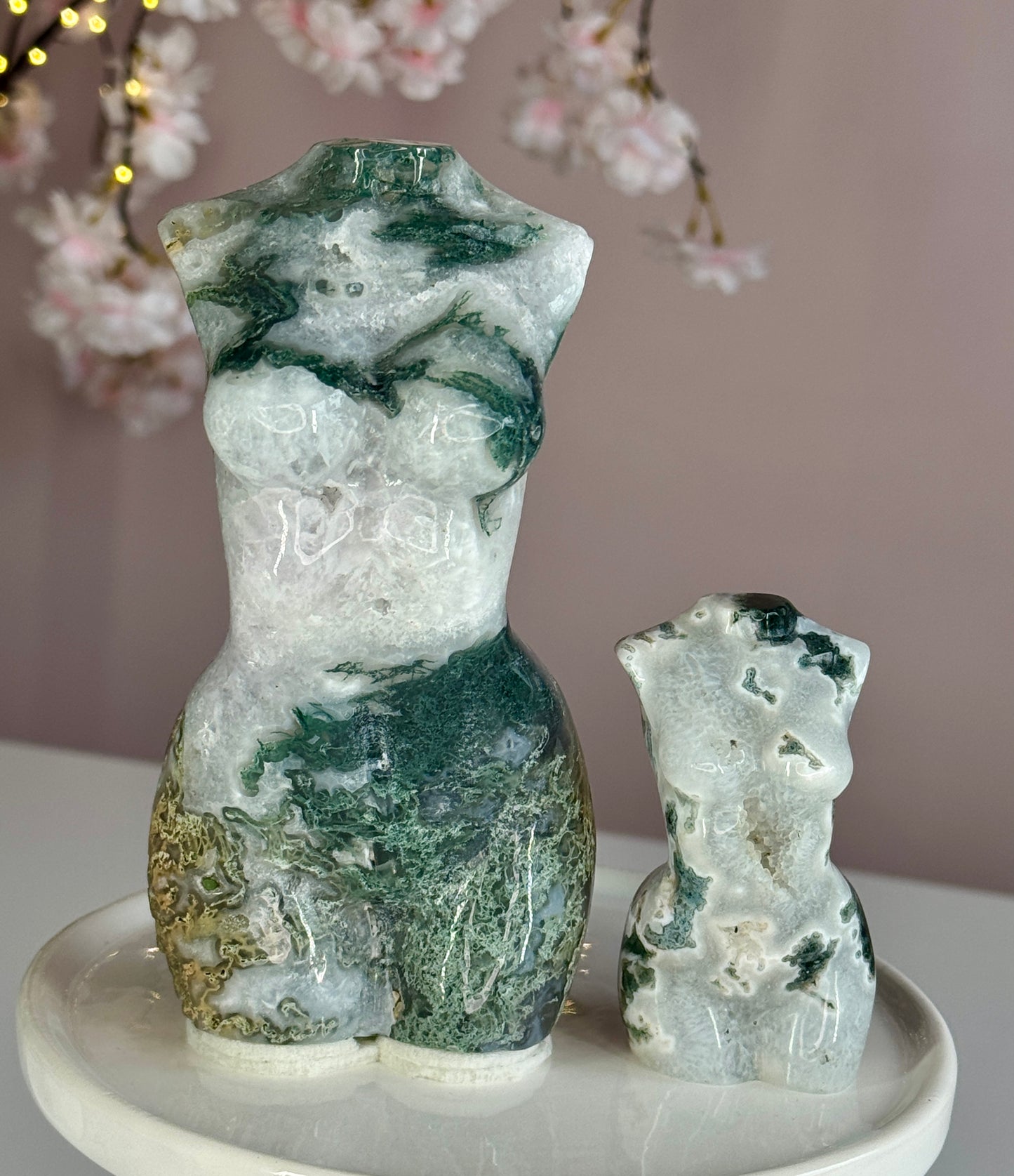 Moss Agate Goddess Body Carving