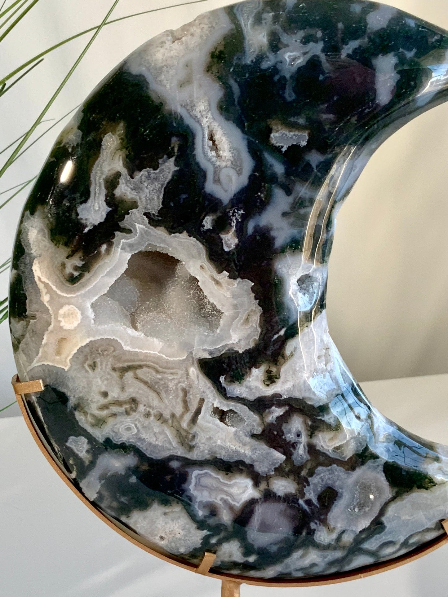 Large Beautiful Moss Agate Moon-A