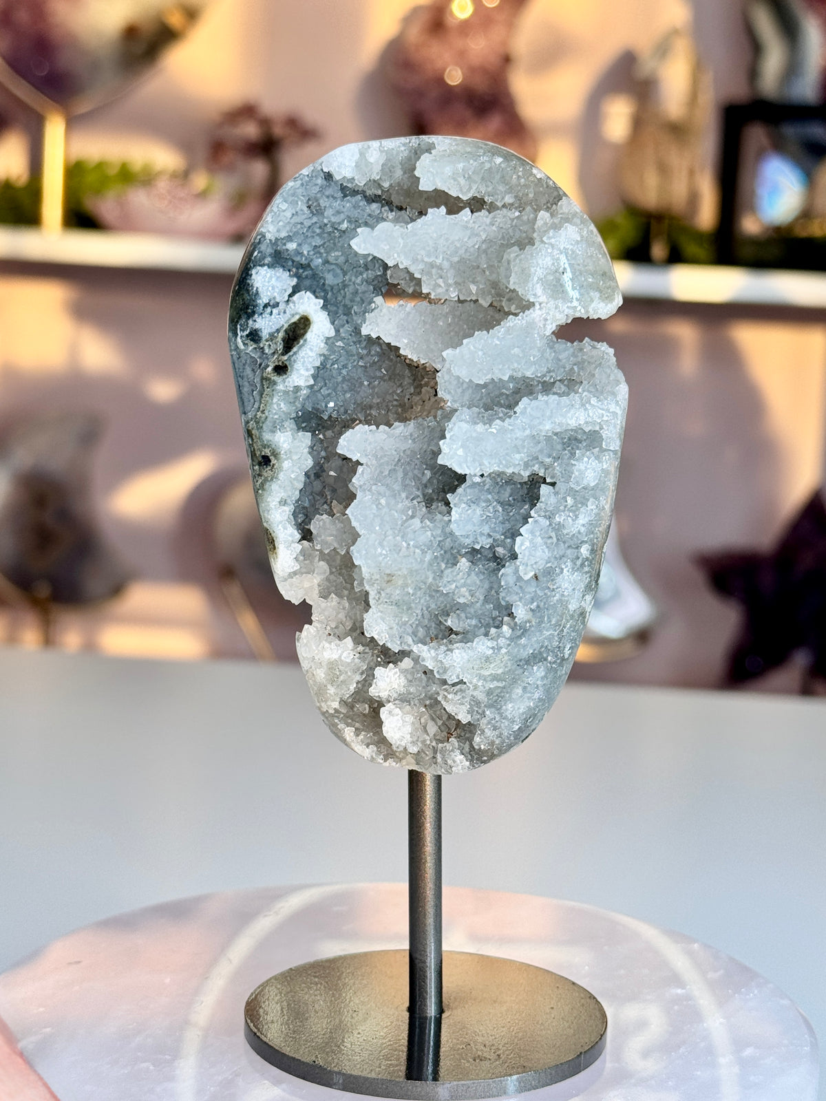 Uruguay White Druzy Quartz Geode | Sparkling Natural Crystal Formation