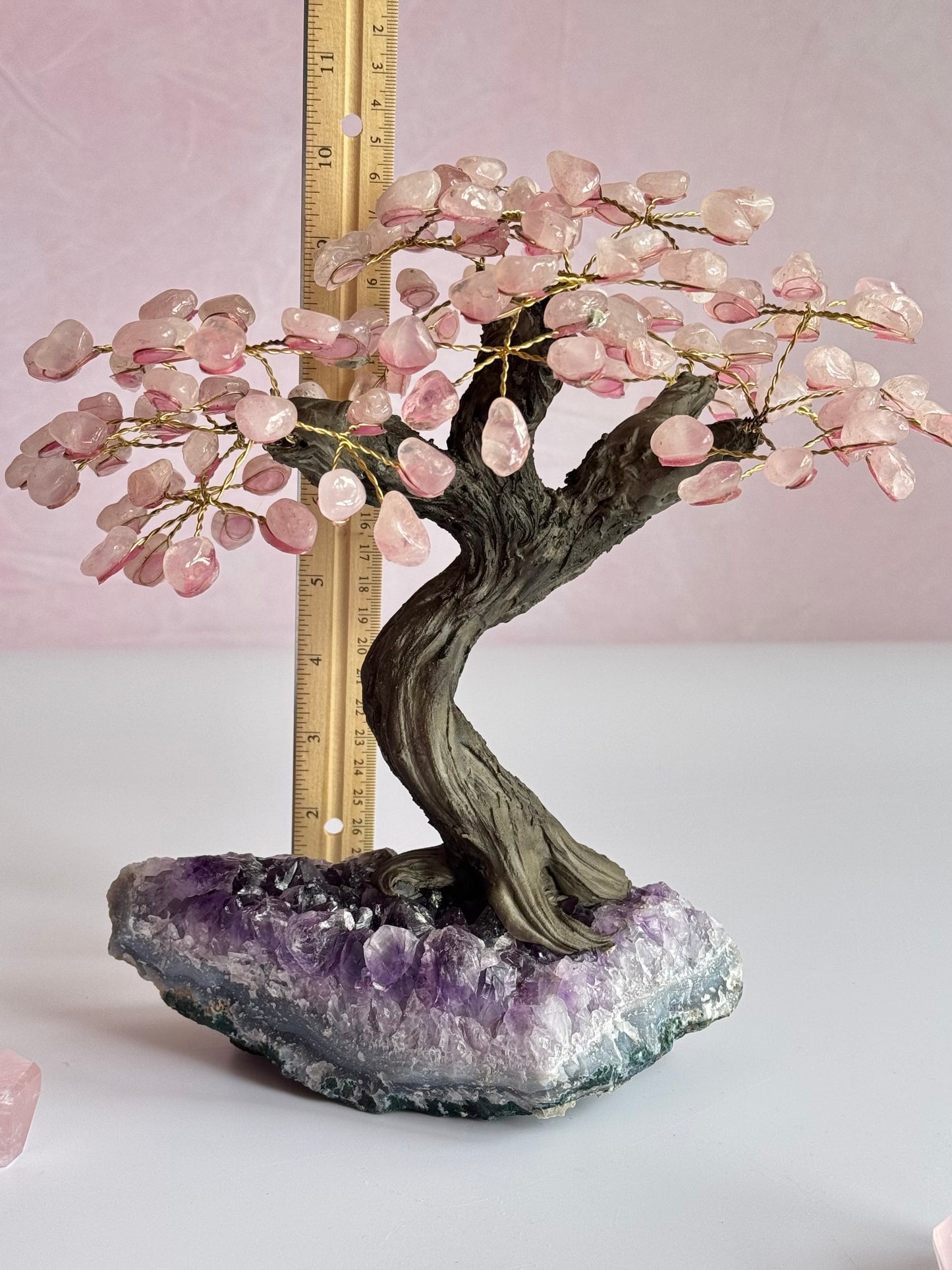 Rose Quartz Bonsai Tree on Amethyst Base