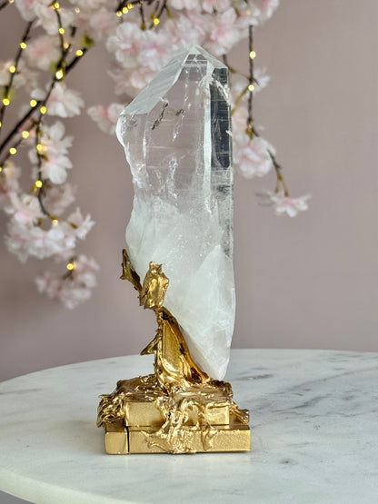 Lemurian Quartz Point on Custom Gold Stand