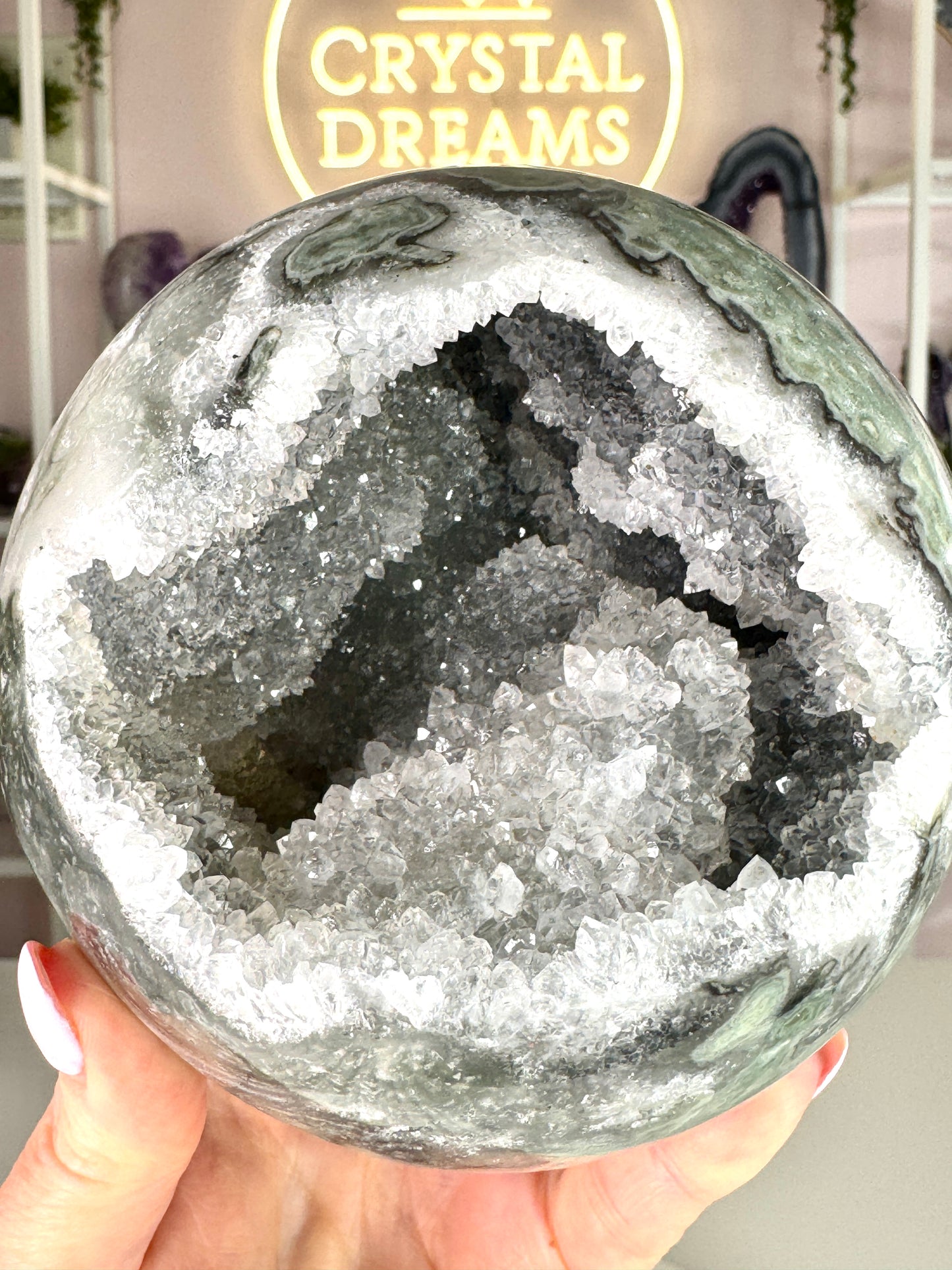 Large Uruguay Green Amethyst Druzy Sphere