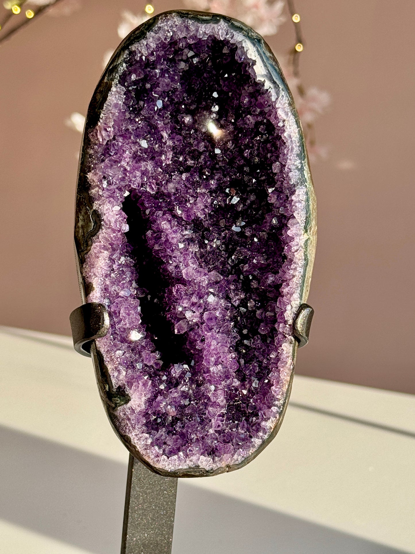 Premium Uruguay Amethyst Geode on Custom Stand | Deep Purple Collector Quality Crystal