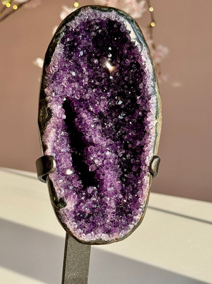 Premium Uruguay Amethyst Geode on Custom Stand | Deep Purple Collector Quality Crystal