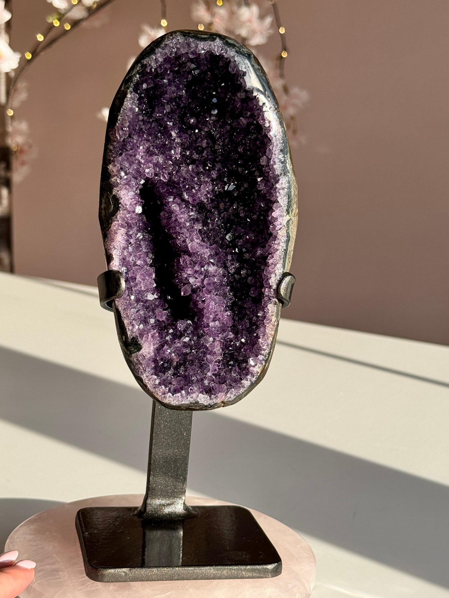 Premium Uruguay Amethyst Geode on Custom Stand | Deep Purple Collector Quality Crystal
