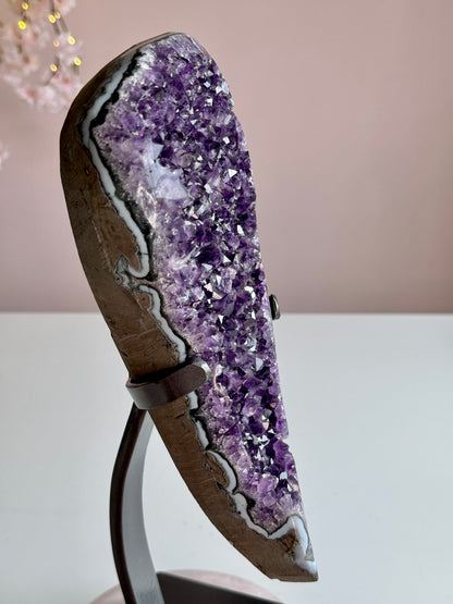 Natural Uruguay Amethyst Angel Wing on Custom Stand | Deep Purple Druzy Statement Crystal | 13" Tall | 6.6 lb