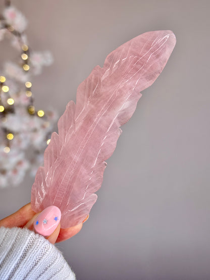 Hand Carved Crystal Feather | Natural Crystal Feather Carving | Rose Quartz, Sodalite, Moss Agate, Golden Healer
