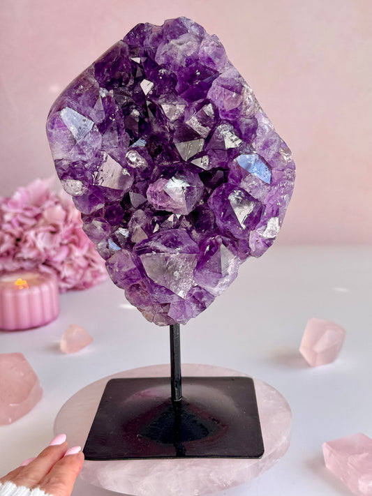 Deep Purple Amethyst Cluster on Custom Stand | Natural Crystal Display