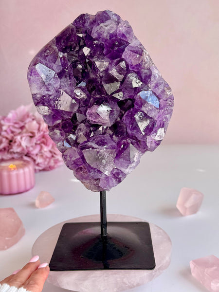 Deep Purple Amethyst Cluster on Custom Stand | Natural Crystal Display