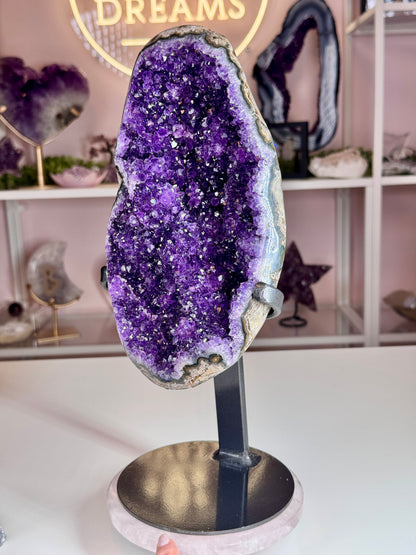 Uruguay Amethyst Geode on Stand | Deep Grape Jelly Purple | 13 Inches