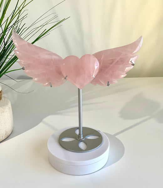 Rose Quartz Heart & Wings Carving