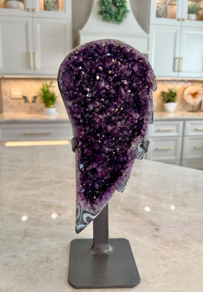Natural Uruguay Amethyst Angel Wing on Custom Stand | Deep Purple Druzy Statement Crystal | 13" Tall | 6.6 lb