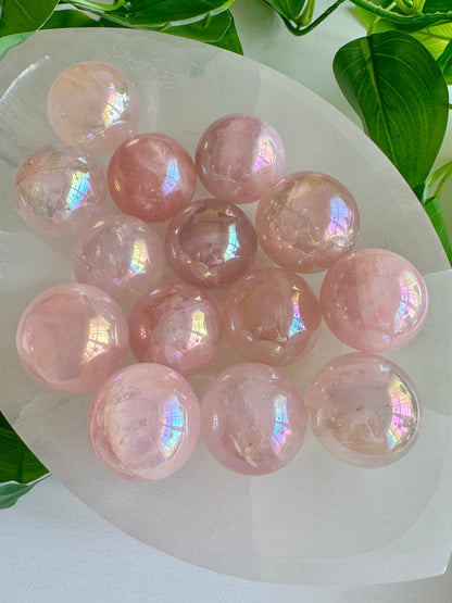 Aura Rose Quartz Sphere – Angel Aura Love Crystal for Heart Healing & Peace