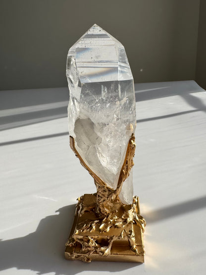 Lemurian Quartz Point on Custom Gold Stand