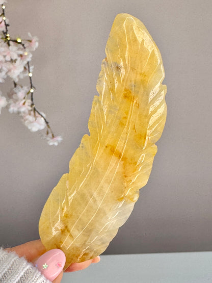 Hand Carved Crystal Feather | Natural Crystal Feather Carving | Rose Quartz, Sodalite, Moss Agate, Golden Healer