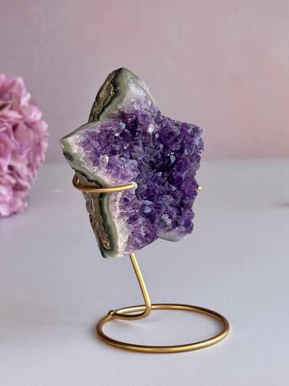Amethyst Druzy Star on Gold Stand