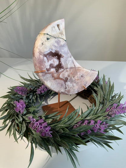 Pink Amethyst Druzy Moon on Stand — Ethereal Statement Piece