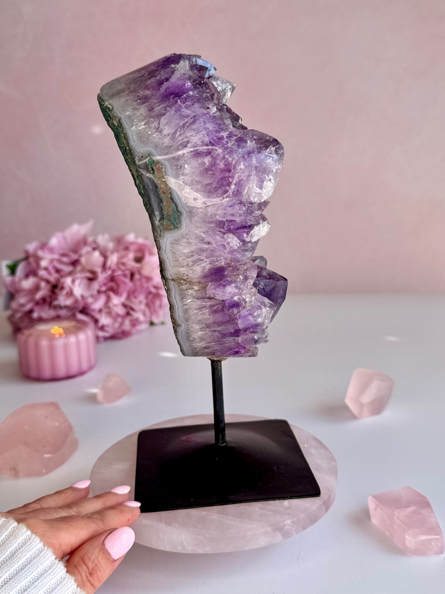Deep Purple Amethyst Cluster on Custom Stand | Natural Crystal Display