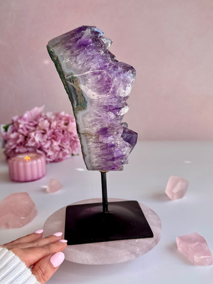 Deep Purple Amethyst Cluster on Custom Stand | Natural Crystal Display