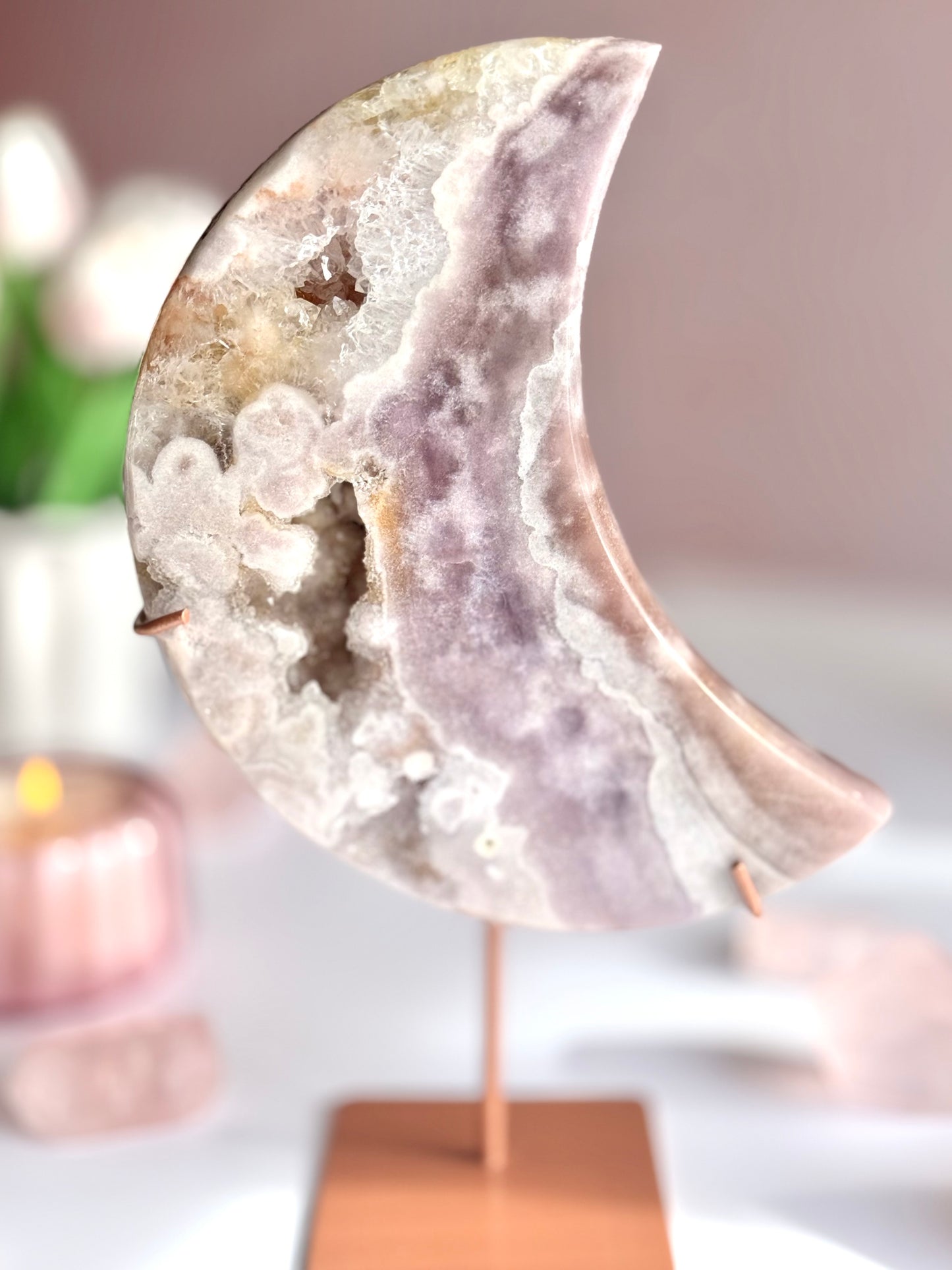 Beautiful Pink Amethyst Moon Carving -A