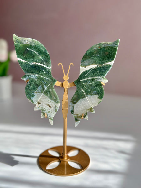 Moss Agate Butterfly Carving