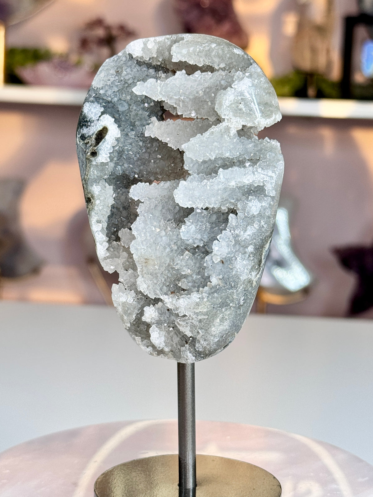 Uruguay White Druzy Quartz Geode | Sparkling Natural Crystal Formation